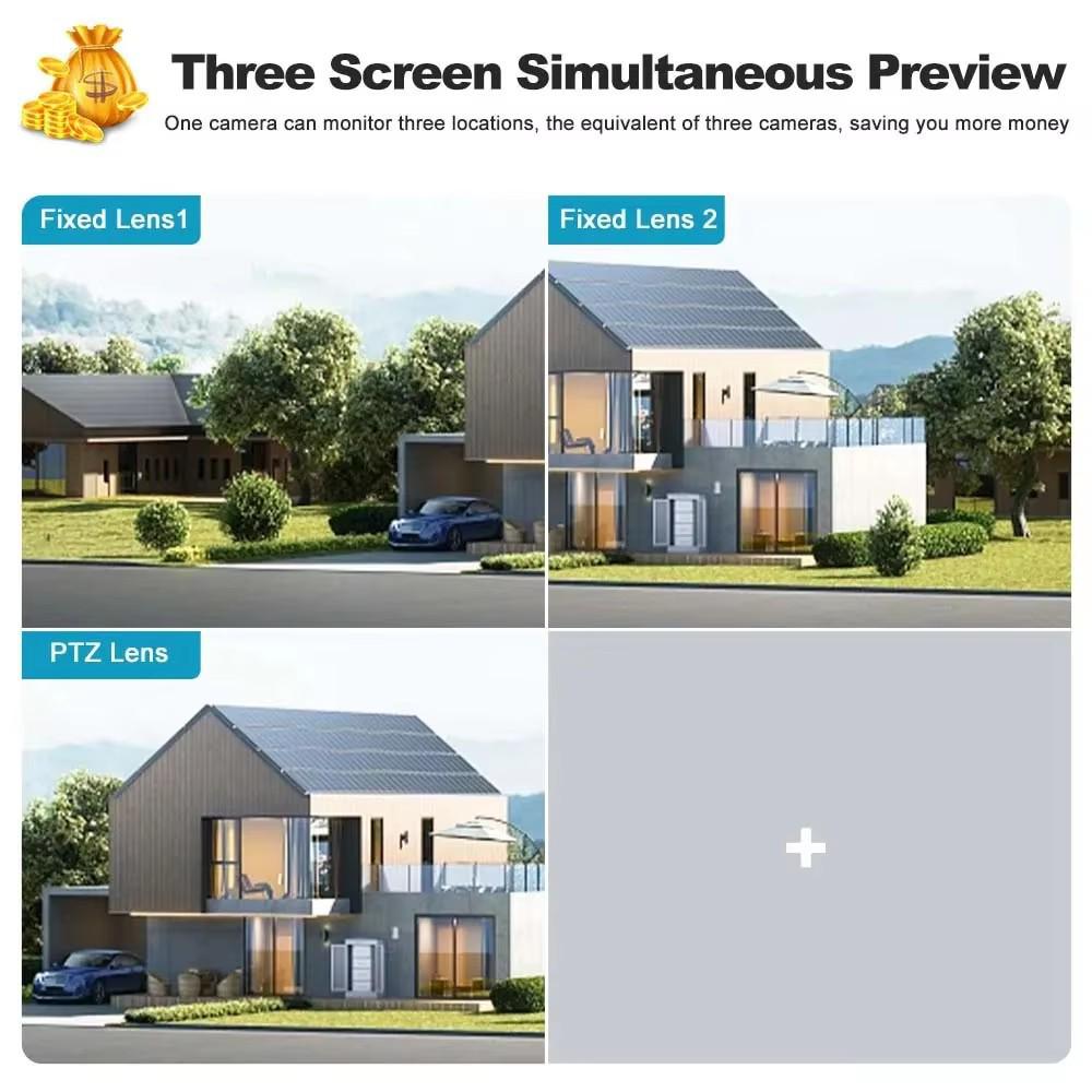 Triple-Lens WiFi Surveillance Camera with Panoramic HD and Full-Color Night Vision