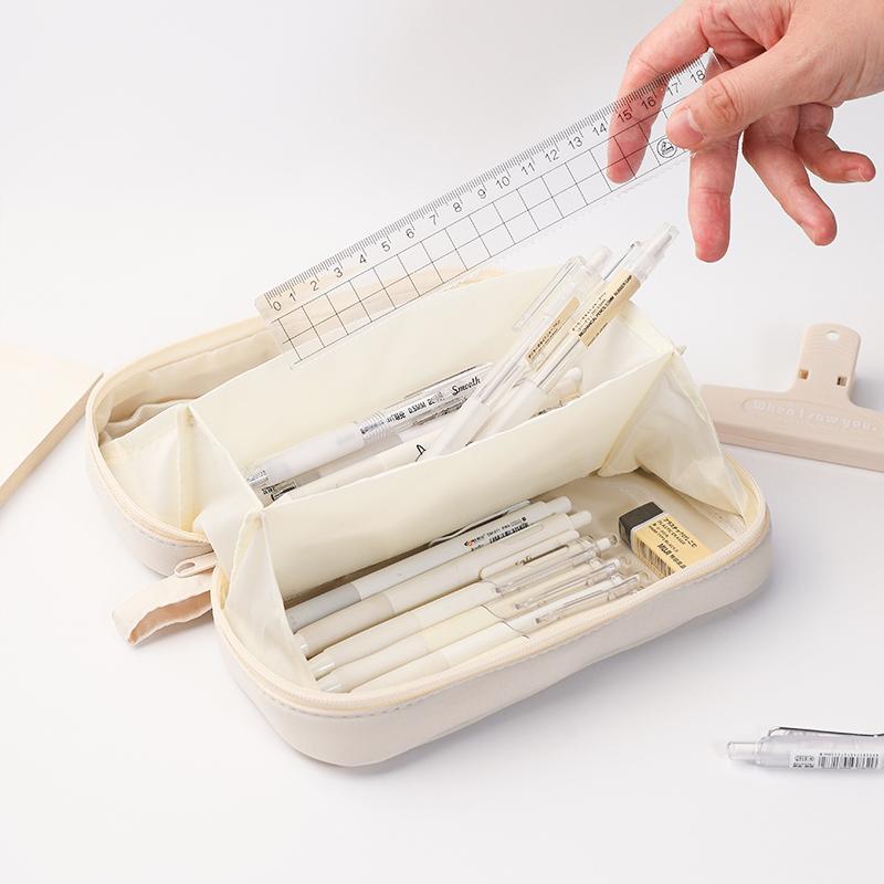 Volcano Layer Pencil Bag Pen Case Transparent Pocket 3 Compartments Handle Storage Pouch for Stationery