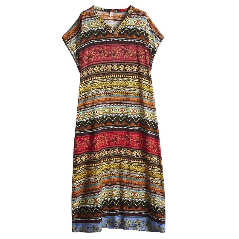 The Real Order Is In Stock and The New Bohemian Ethnic Style Printed Cotton and Silk Loose Robe Dress In Summer.