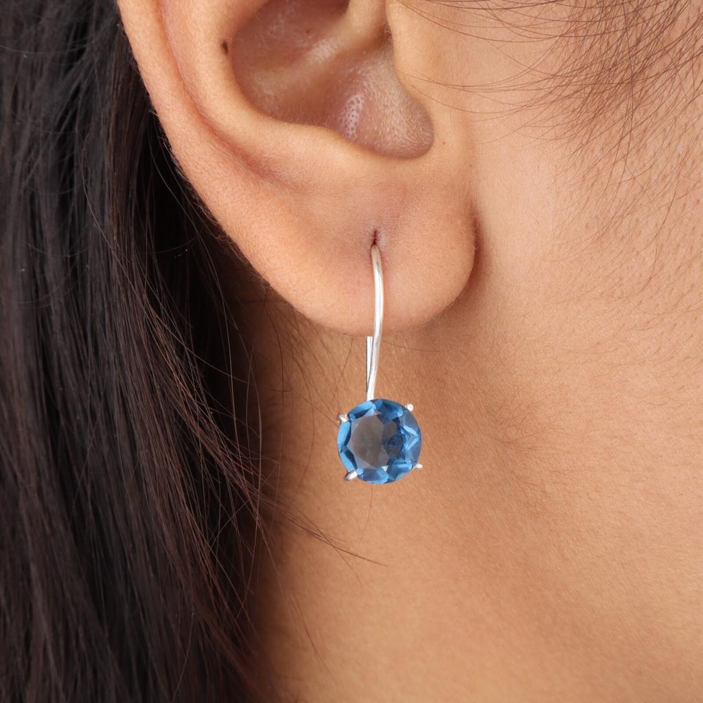 London Blue Topaz Gemstone 925 Sterling Silver Jewelry Handmade Earrings 0.92" EE-174-8