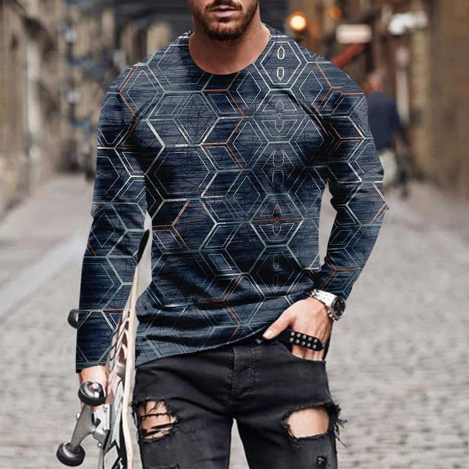 Муж. Футболка Графика Абстракция Шея Одежда Одежда На открытом воздухе Длинный рукав С принтом Модельер Винтаж S