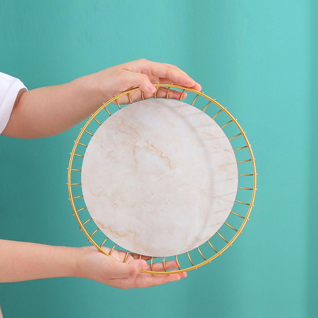 Fruit Tray Hollow Design High Foot Iron Marblel Decorative Practical Baking Paint Process Serving