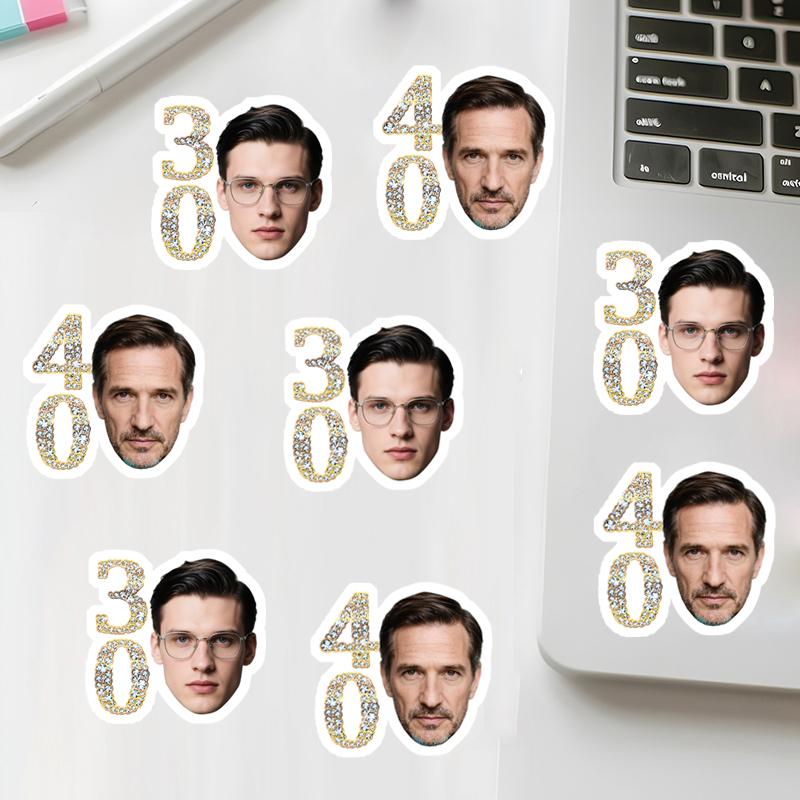 

20pcs Gold/Silver Personalized Years With Face Label Customized Birthday Sticker Custom Birth Paper Stickers Party Supply 20pcs