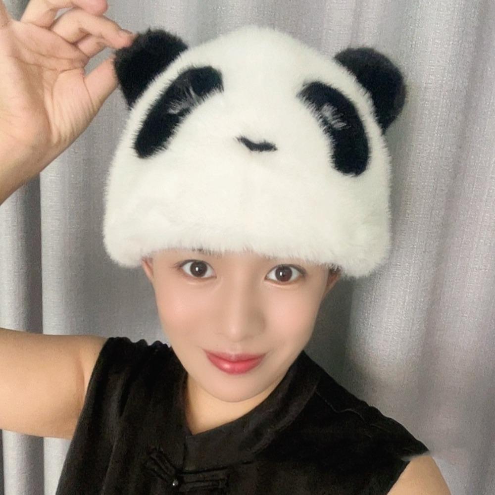 Thick Plush Cartoon Caps Cute Ear Protective Beanies Women Bonnets Winter Panda Hat  Ski
