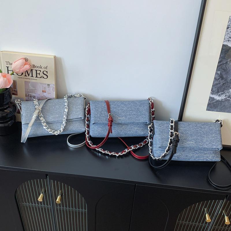 IELGY Fashionable Denim Underarm Bag High-End Chain Shoulder Messenger Bag All-Match Small Square Bag