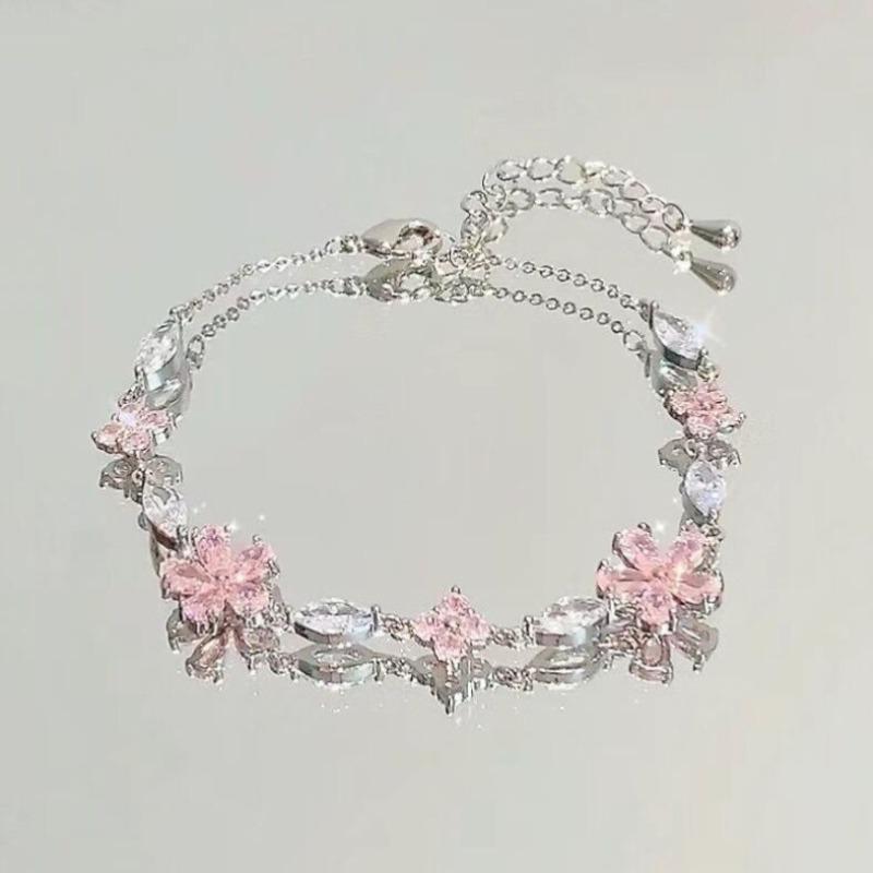 New Pink Zircon Bow Bracelet Niche Design Exquisite High-end Jewelry Sweet Jewelry