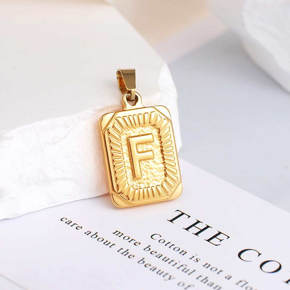 New Electroplated Square Copper Plate English Letter Pendant - Handmade Gold Medal Design.