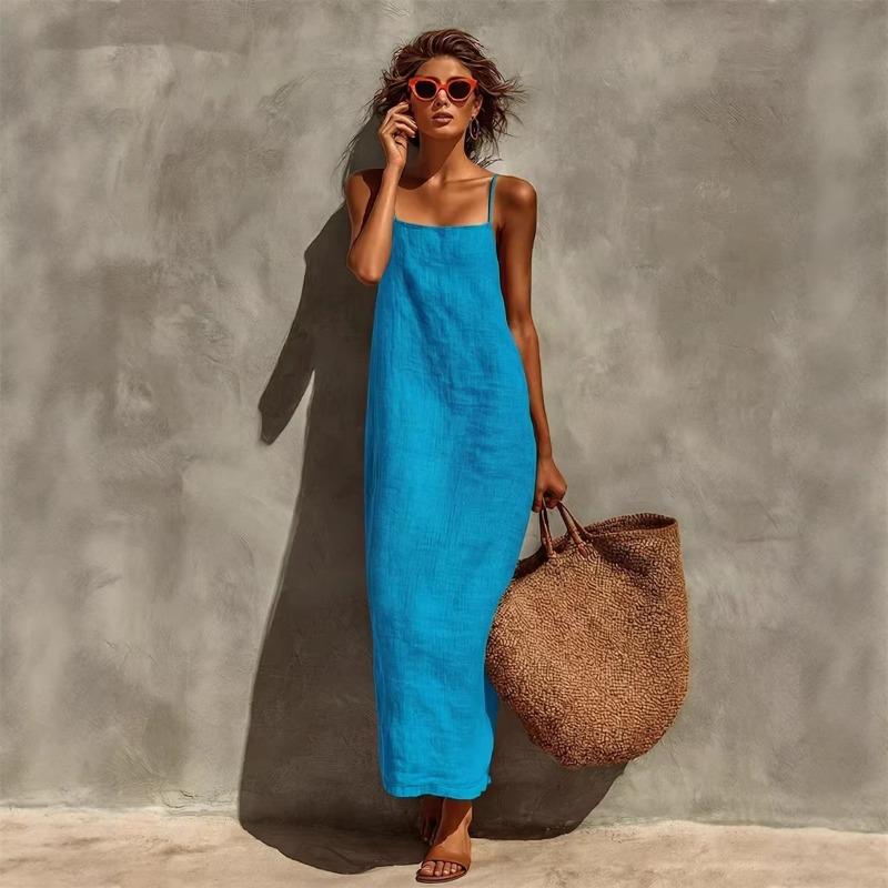 New Suspender Square Collar Design Classic Bohemian Vacation Dress