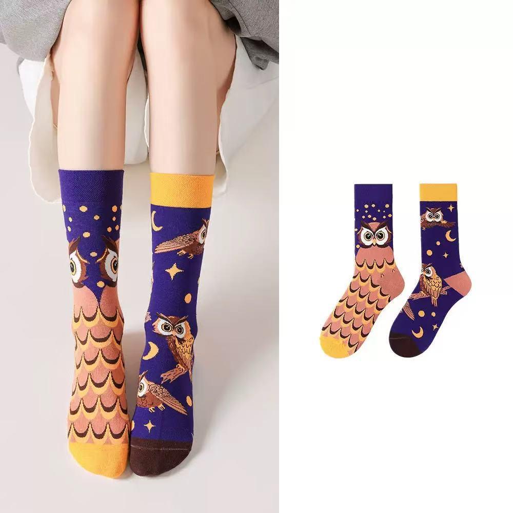 Original Asymmetrische Cartoon Hip Hop Baumwollsocken für Paare - Wadenhoch Mandarinenente Stil für Damen und Herren