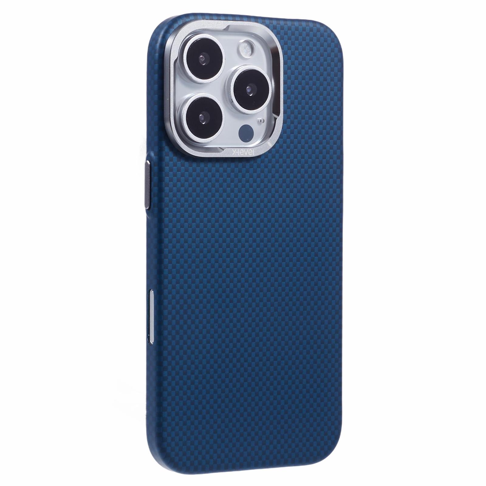 

X-LEVEL For iPhone 16 Pro Case Compatible with MagSafe Carbon Nanofiber+Metal Lens Frame Phone Cover Blue