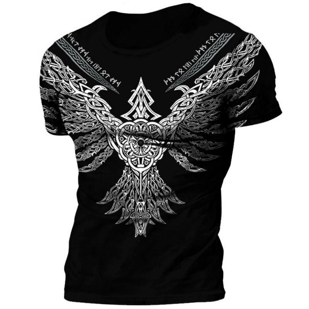 Retro Viking Tattoo 3D Printed Men's T-shirt Summer Viking Odin Round Neck Loose Short Sleeve Casual Top T-shirt Oversized T-shirt