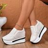 Breathable Hollow Out Thick Bottom Sneakers Women 2025 Autumn Chunky Platform High Heel Casual Shoes Slip On Non Slip Shoes