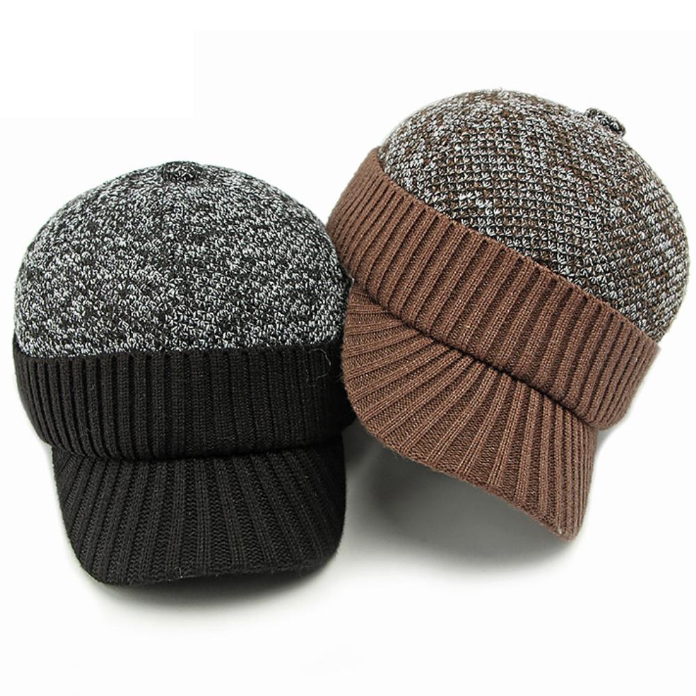 HT4545 Baseball Cap Thick Warm Knitted Baseball Hat Men Women High Quality Dad Hats with Ear Flaps Male Female Ski Earflap Cap