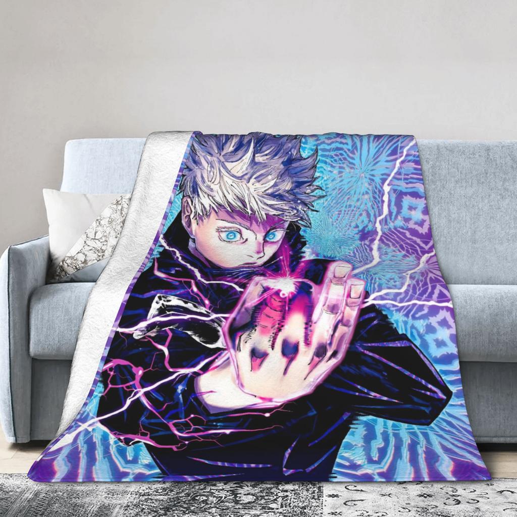 Super Soft BlanketKids Travel Gojo Satoru Jujutsu Kaisen Throw Blanket Flannel Bedspread For Couch Chair Sofa Bed Cover