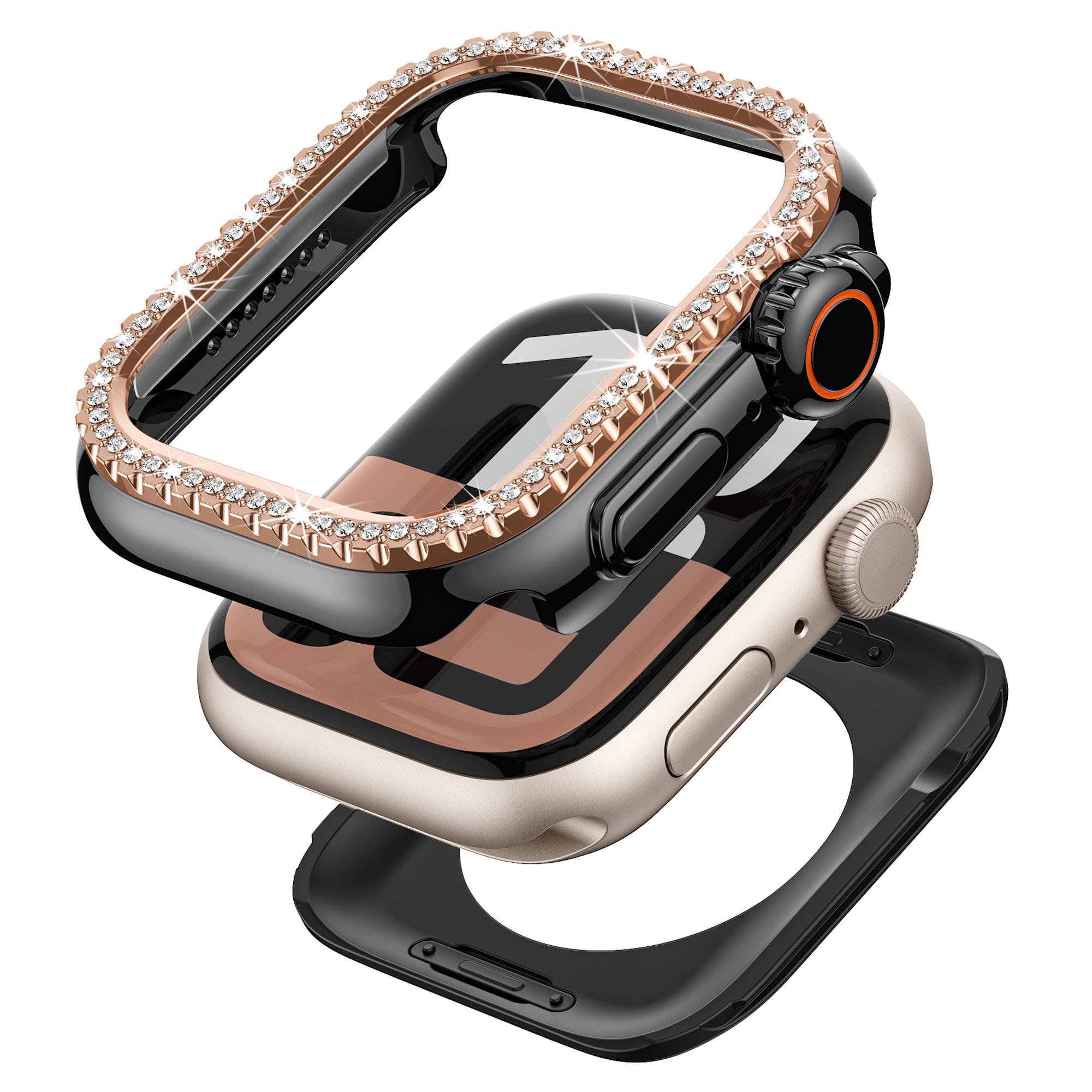 

Watch Case for Apple Watch Series 9/8/7 45mm Rhinestone Decor Hollow PC Frame Cover A