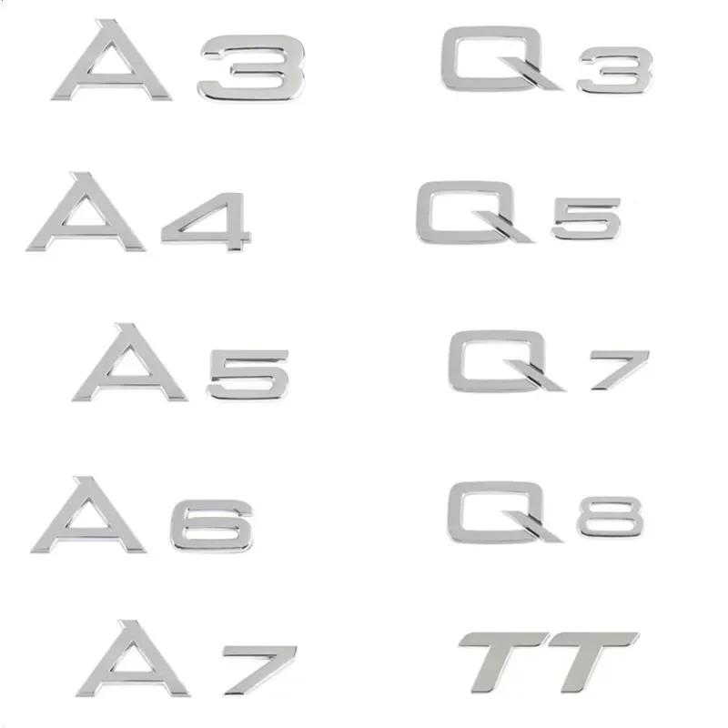 3D ABS Chrome Black Rear Trunk Emblem Badge Sticker Decals For f2 A1 A3 A4 A5 A6 A7 A8 Q2 Q3 Q5 Q7 Q8 TT Car Accessories