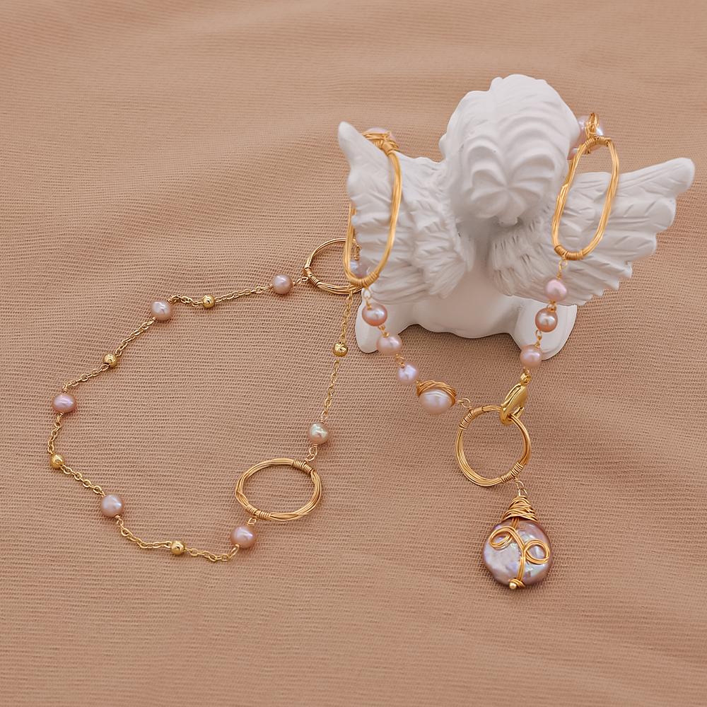 2022 Trendy Necklace Natural Freshwater Pearl Chain Necklace Hollowed Cut Handmade Jewelry for Women