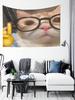 Funny Cute Cat Design Wall Hanging Tapestry Tree Silhouette  Star Printed Rectangular Tapestry For Living Room Bedroom
