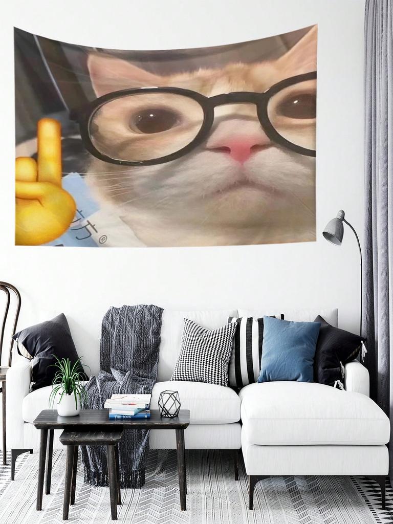 Funny Cute Cat Design Wall Hanging Tapestry Tree Silhouette Star Printed Rectangular Tapestry For Living Room Bedroom