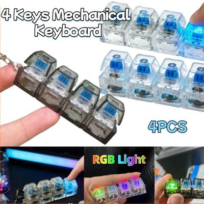 Keychain 4 Keys Mechanical Keyboard Stress Relief Clicker Fidget Keyboard with RGB Light for Office Home Adults Kid Decompressions Tool