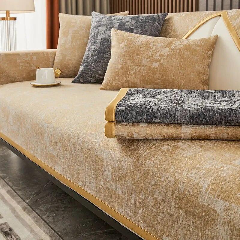 Luxury Leather Universal Sofa Cover Non-slip Gold Edging Modern Simple Sofa Protection Couch Cover Seat Cushion