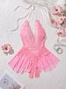 Pink Halter Porn Lingerie Adult Erotic Outfits Deep V Crotchless Women Underwear Sex Night Open Dress Bodysuit Sexy Jumpsuit