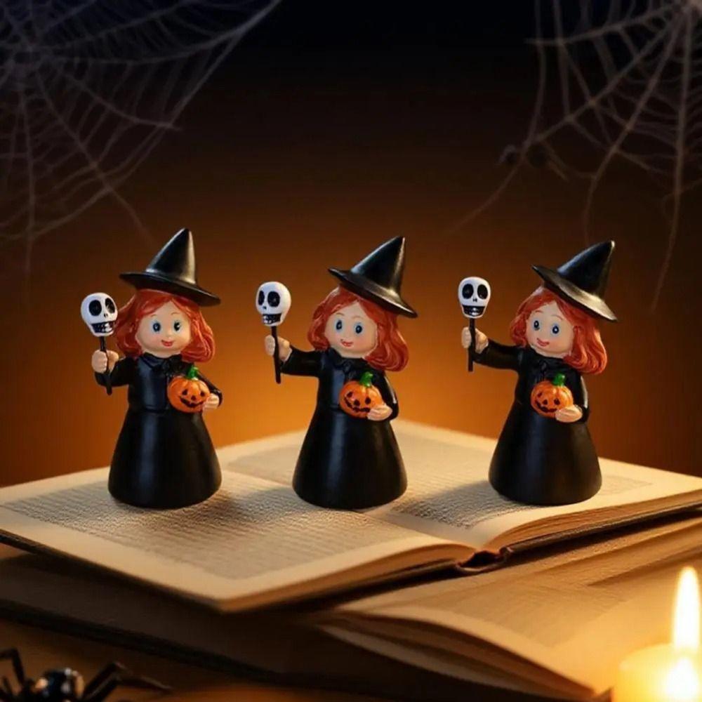 3Pcs Cute Halloween Witch Statue Creative Craft Halloween Witch Ornament Cartoon Funny Halloween Party Decoration Flowerpot