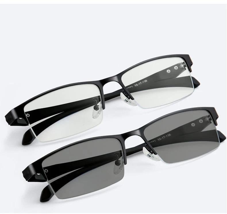 High-end Business Half Glass Frame Photochromic Myopia Glasses Fashionable Women And Men Prescription-ready Eyewear Finished Near Sight Eyeglasses