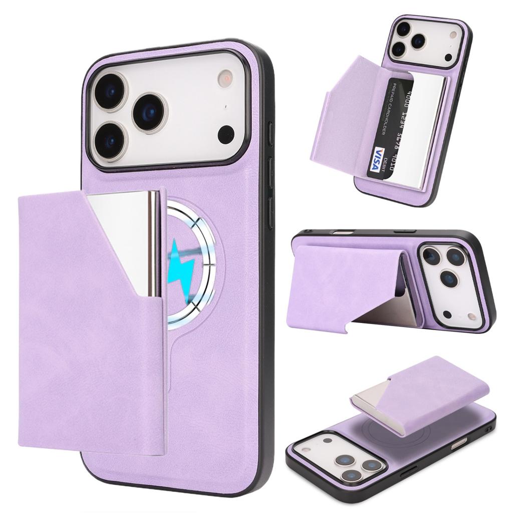 Mirror Wallet Card Slots Magnetic Leather Phone Case for IPhone 17 Pro Max 17 Air 16 15 14 Plus 13 12 Wireless Charging Cover