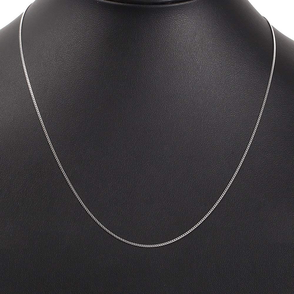 18K White Gold Curb Chain Wide Necklace, 2-Sided, 50cm, Thin, 1.2mm