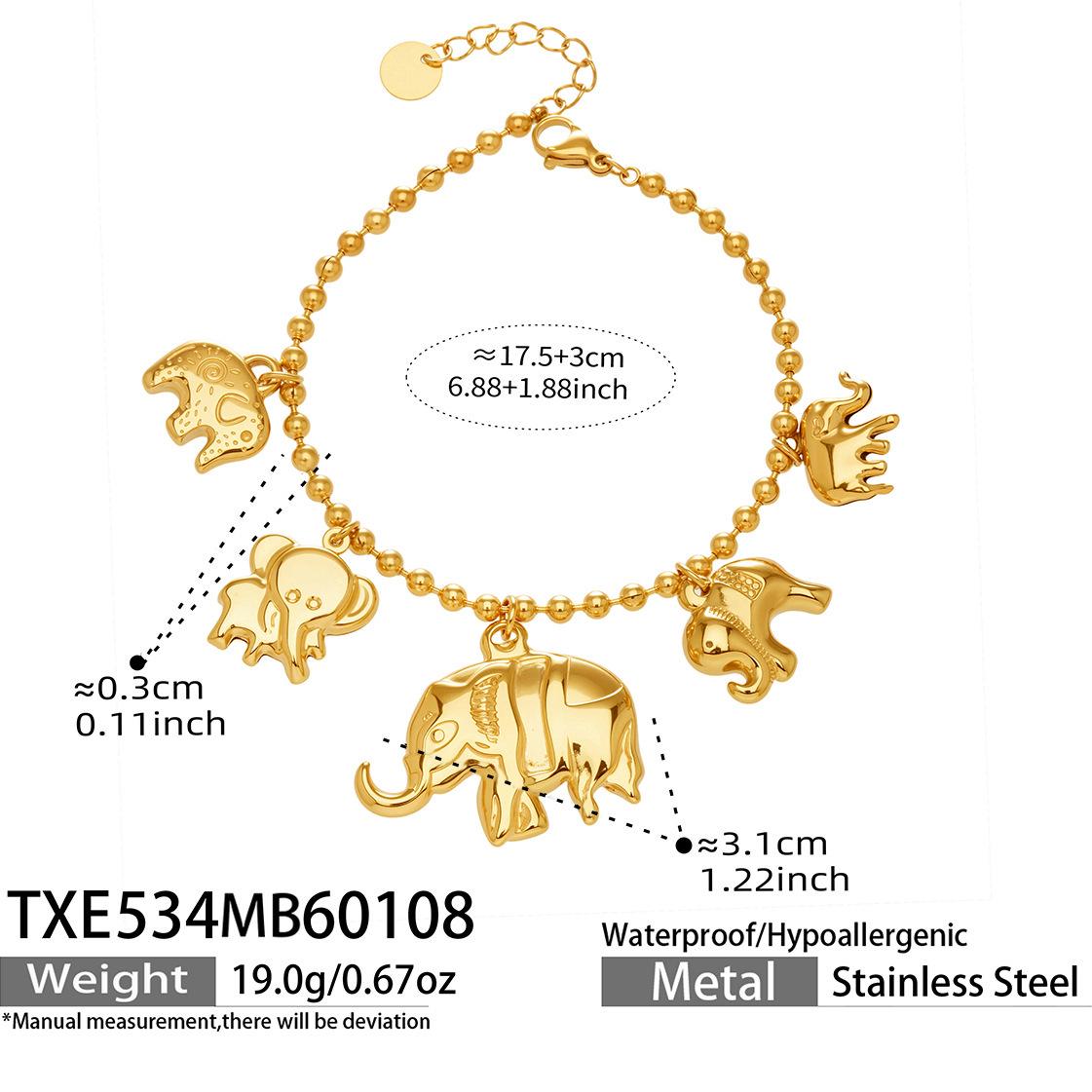 Elephant Baby Pendant Necklace & Bracelet Set - Stainless Steel 42+5cm necklace