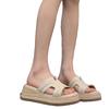 Zhao Ruth's Same One-word Cool Slippers for Women's Summer Wear 2025 New Straw-woven Half-mop Muffin Thick-soled High-heeled Sandals