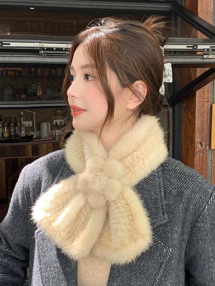 Elegant Winter Muslim Square Mink Wool Fur Woven Double-sided Scarf with Collar for Women