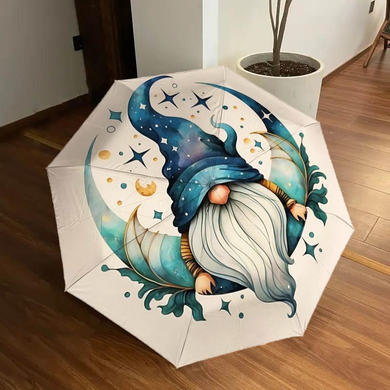 Starry Night Gnome Automatic Opening Folding Umbrella: 8-Bone Iron Frame, Suitable for Fans, Travelers, Daily Use, Perfect Gift for Festival