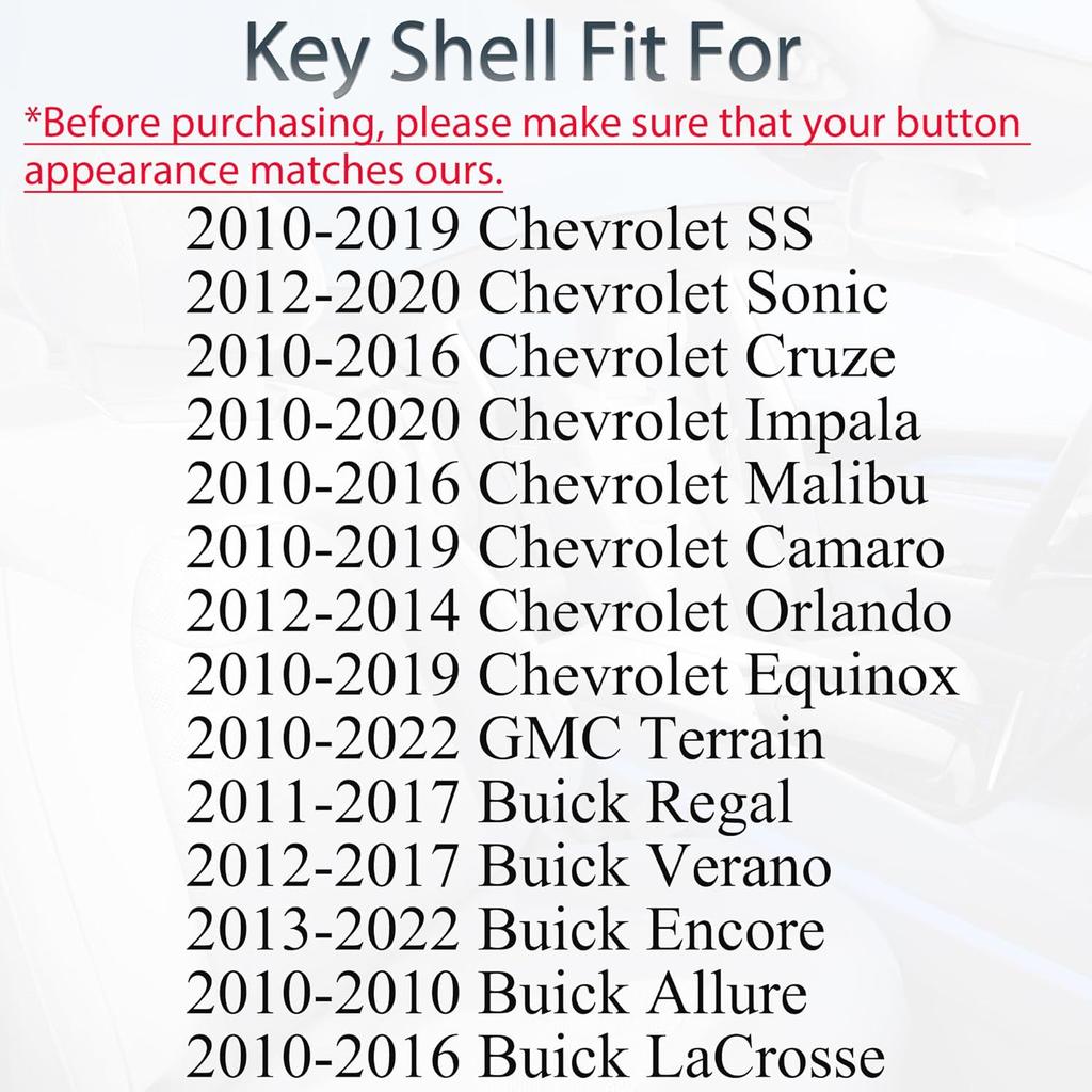 Flip Key Fob Shell Case Replacement Fits For Chevrolet Cruze Malibu Equinox Sonic Impala GMC Terrain Buick Lacrosse Regal Verano Encore 2010- Keyless