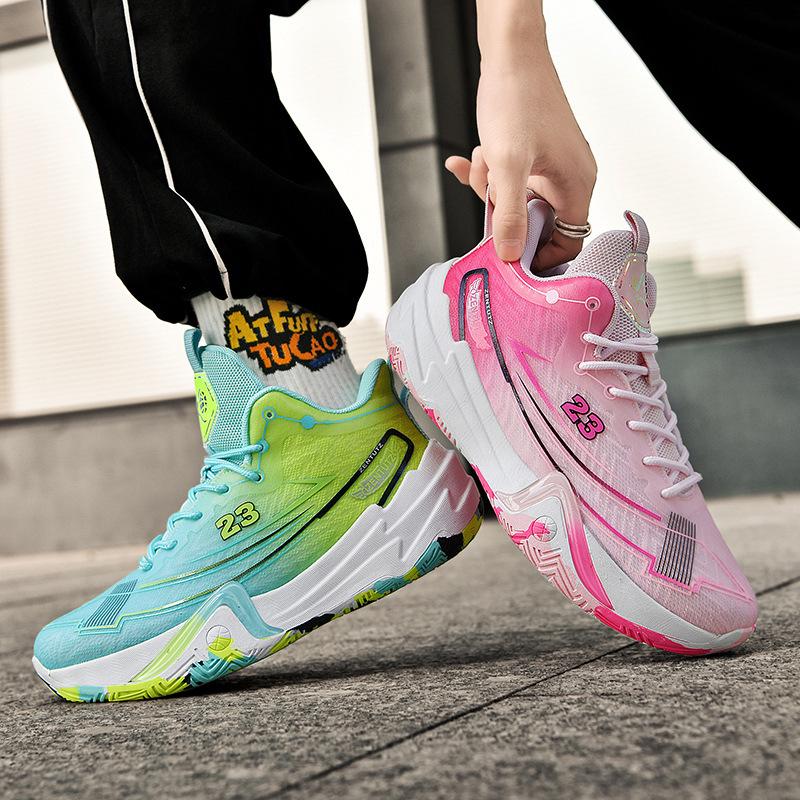 New Trendy Sports Basketball Shoes Mandarin Duck Two-color Combat Boots Student Sports Shoes Youth Actual Combat Basketball Running Shoes