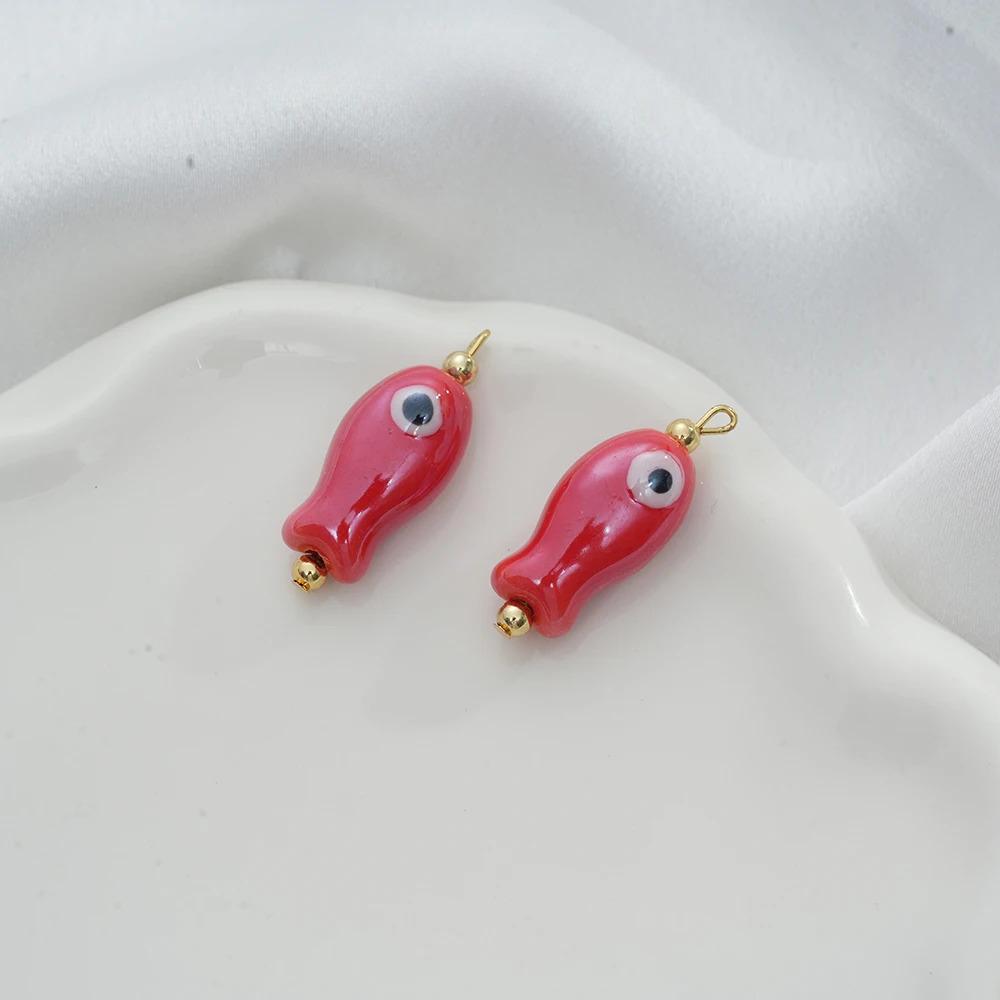 

1 шт. Керамические подвески в виде рыбок, расписанные вручную: Очаровательный животный мотив, украшения своими руками, ожерелья, серьги, брелоки красный