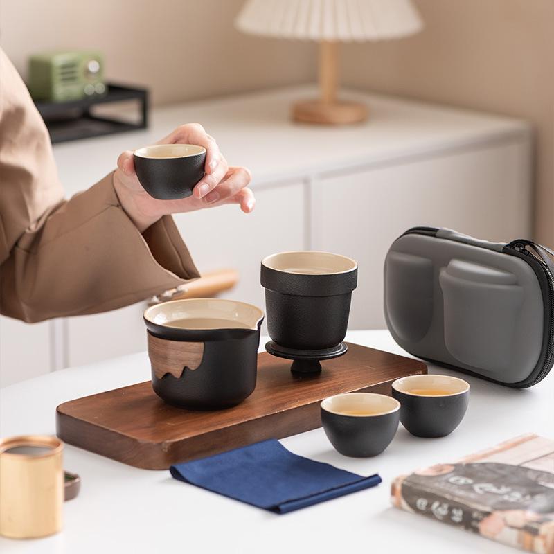 High-end travel tea set, Kuaike, one pot, three cups, inner tank filter, outdoor portable set, business commemorative gift.