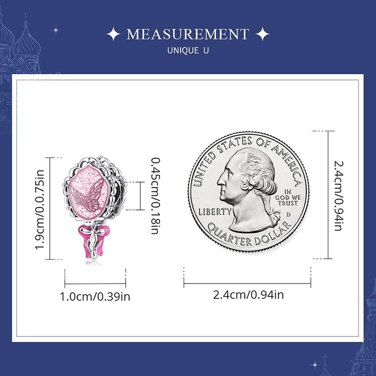 WOSTU 925 argint sterling roz prințesă magică oglindă farmec pandantiv cu mărgele se potrivește original colier brățară pentru femei bijuterii