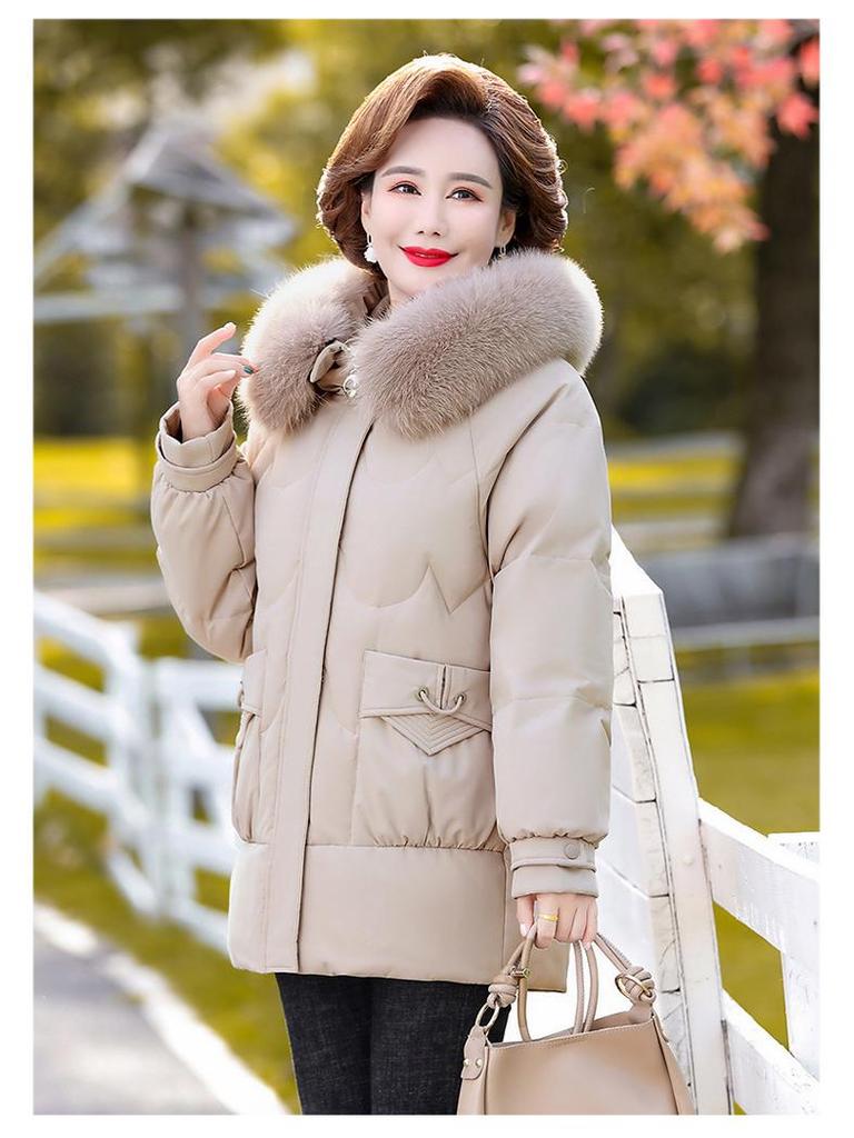 2025 Stilvolle mittellange Daunenjacke für Frauen mittleren Alters - Modisch, Übergröße, Dicke Winter-Oberbekleidung für Mütter und Großmütter