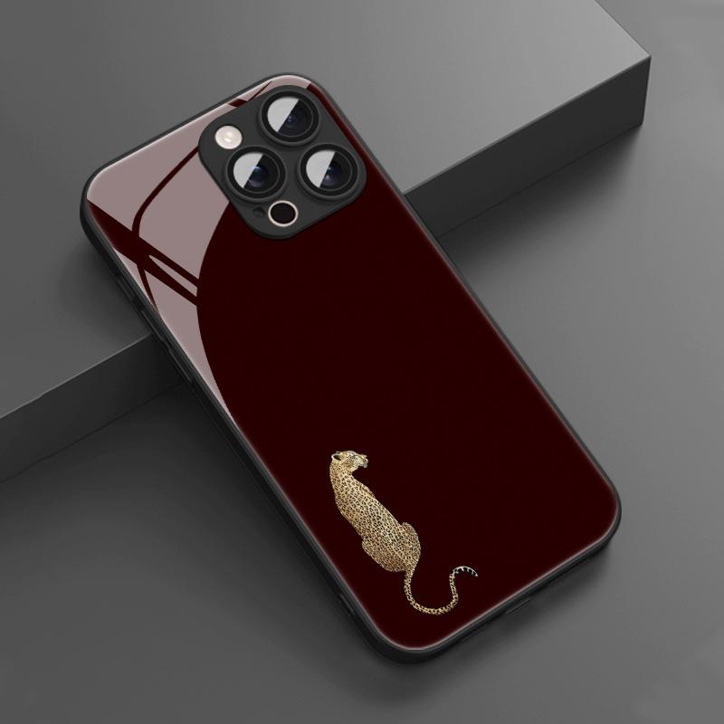 Vintage Art Leopard Pattern Tempered Glass Phone Case For iPhone 17 16 15 14 13 12 11 Pro Max 17 Air 7 8 Plus XR XS X Cover