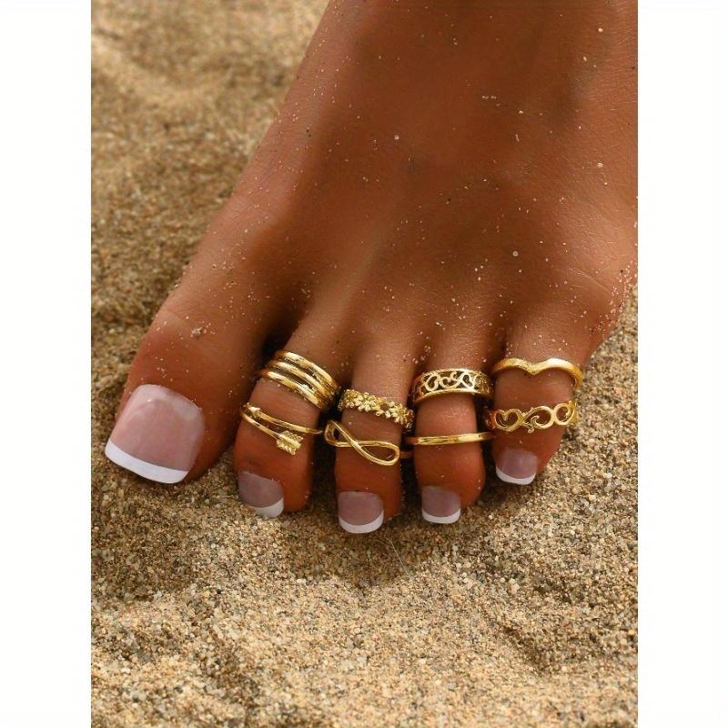 8 Pcs Fashion Style Ladies Stainless Steel Multi-Layer Flower Heart Shaped Foot Ring Suitable for Parties