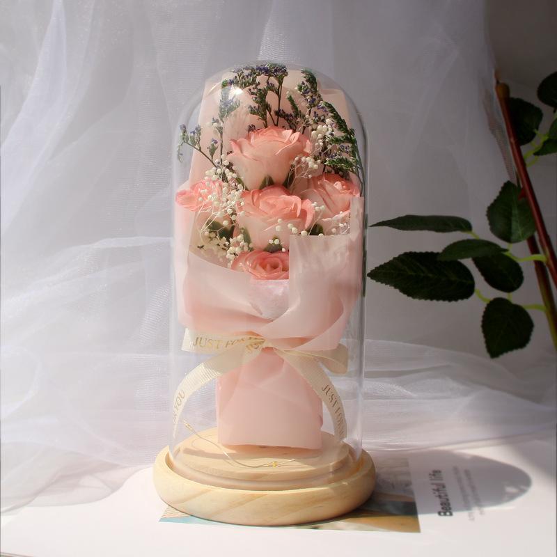 Simulated Dried Roses, Gypsy Stars, Million-star Small Bouquet, Glass Cover Ornament, LED Night Light, Valentine's Day Gift.