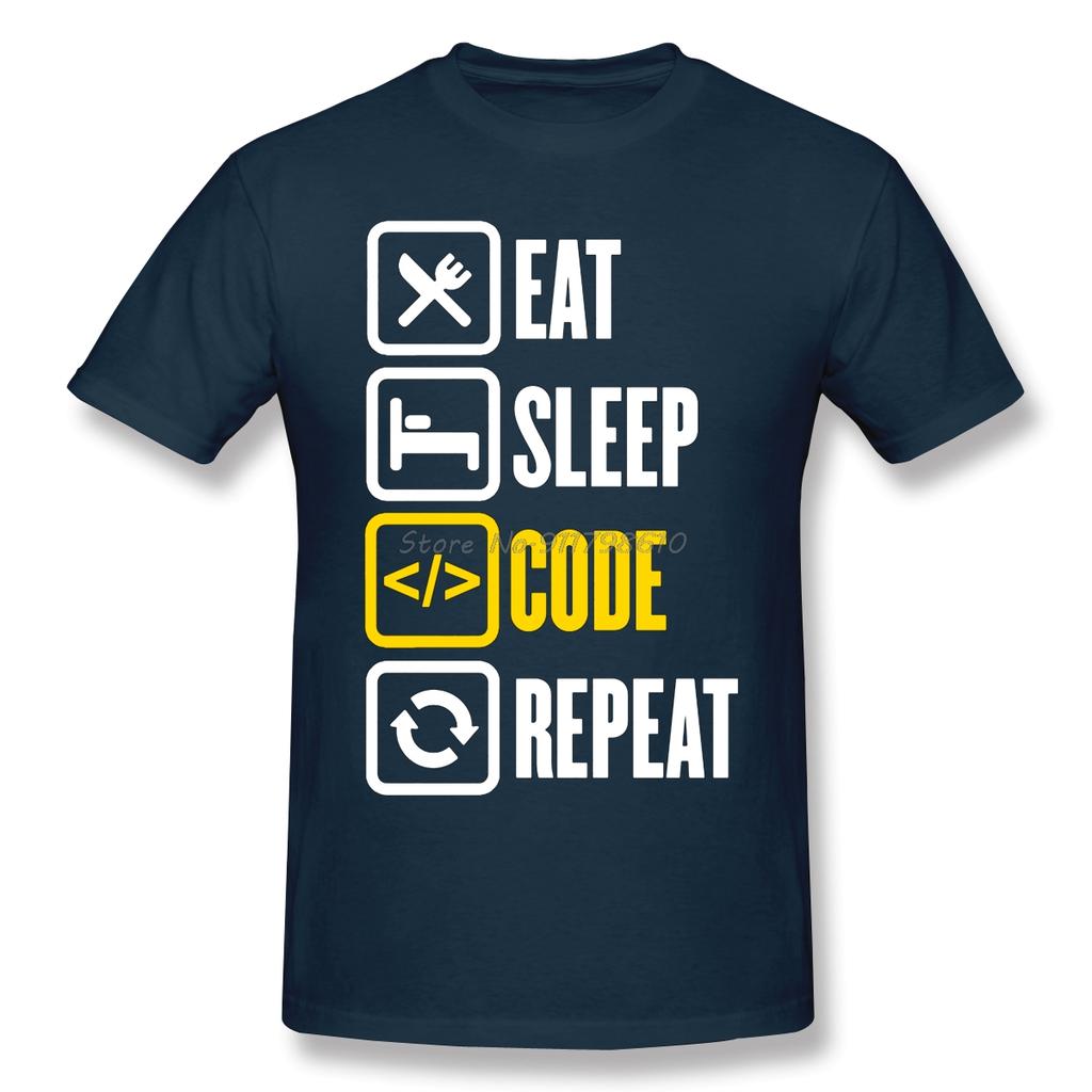 Eat Sleep Code Repeat Funny T Shirt Men Cotton Short Sleeve Custom T Shirt Oversized Tees Funny Harajuku Streetwear