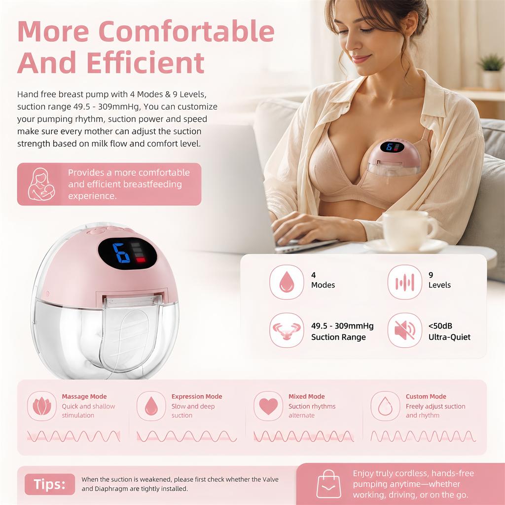 Wearable Wireless Hands Free Electric Breast Pump, New Upgraded Breast Massage Lactation Pump, BPA-Free Breastfeeding Milk Pump