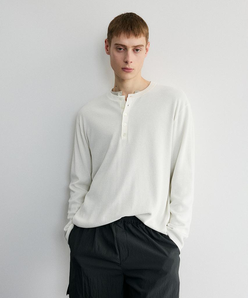 Le Mad Relaxed Henley Neck Long Sleeve Knit - Ivory