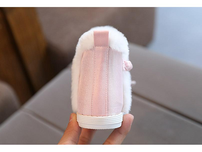 Verdickte warme Samt-Hanfu-Schuhe für Mädchen mit Stickerei - Baumwollstiefel im Prinzessinnenstil für Winter und Neujahr