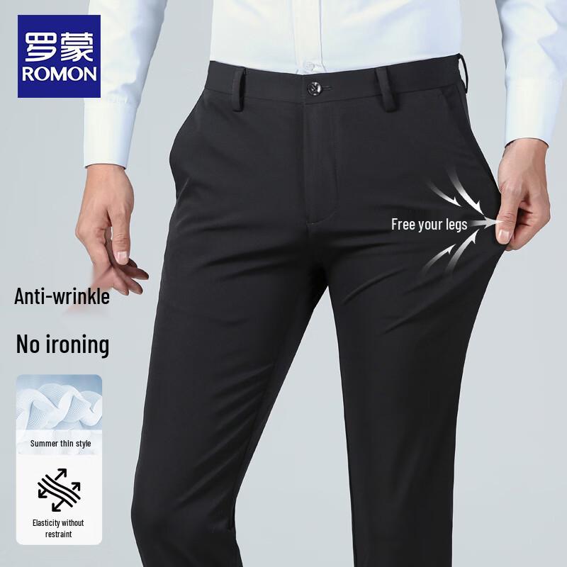 Romon Men s Summer Breathable Business Casual Straight-Leg Dress Pants 40 чёрный