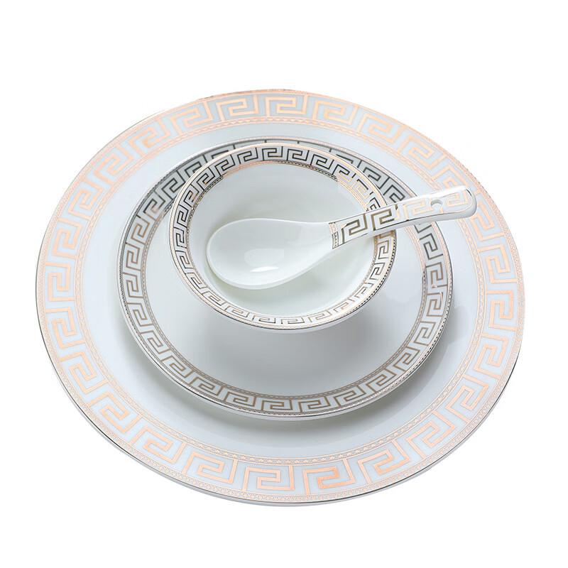 ZISIZ European Bone China 8-Piece Dinner Set with Wanzi Gold Design