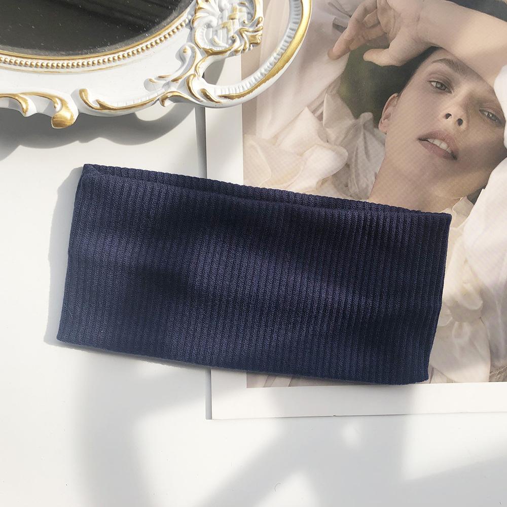 

Сплошная повязка на голову для женщин и мужчин, вязание эластичных повязок для волос для йоги, тюрбан, обруч для макияжа, винтажные аксессуары для повязки на голову темно-синий